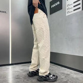 Threebooy Vintage Jacquard Jeans Men's Street American Straight Wide-leg Jeans Streetwear Loose Pants Y2K Fashion Pantalones Hombre